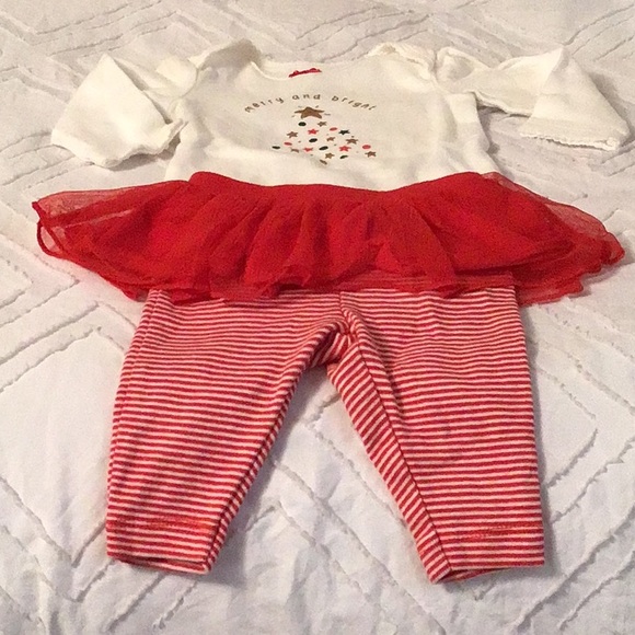 Carter's Other - Festive Baby Outfit with Red Tutu and Striped Leggings